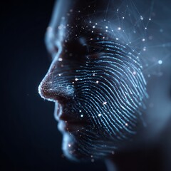 Poster - Abstract Portrait Featuring Fingerprint Texture and Digital Network Aesthetics