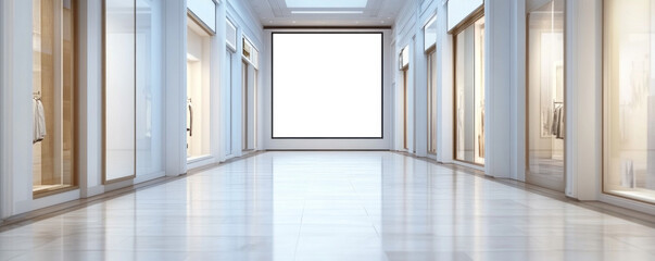 Poster - A large empty room with white walls and a white floor. The room is empty and has a very clean and minimalist look