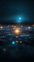 Poster - a dark blue background with a bright yellow star in the center. the star is surrounded by a network 