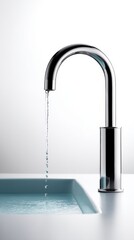 Leinwandbilder - Minimalist Chrome Hydrodynamic Faucet Sleek Water Flow Visualization for Architectural Design and Premium Plumbing Solutions in Contemporary Bathroom Aesthetics