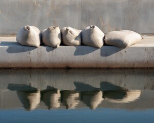 Poster - Climate Resilience Aesthetic Minimalist Sandbag Engineering - Urban Flood Management Design Meets Sustainable Infrastructure Visualization