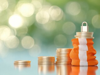 Poster - Sustainable Investment Security Minimalist Coin Stacks with Digital-Age Padlock Visualizing Financial Resilience and Wealth Protection Strategies