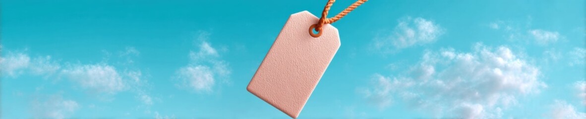 Poster - Minimalist Eco-Conscious Price Tag Sustainable Retail Branding with Soft Pastel Aesthetic, Floating Against Dreamy Sky for Modern Marketing Visuals