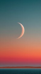Poster - Transcendent Celestial Landscape New Moon Crescent in Ethereal Gradient Sunset - Mindful Digital Wellness Wallpaper for Spiritual Contemplation
