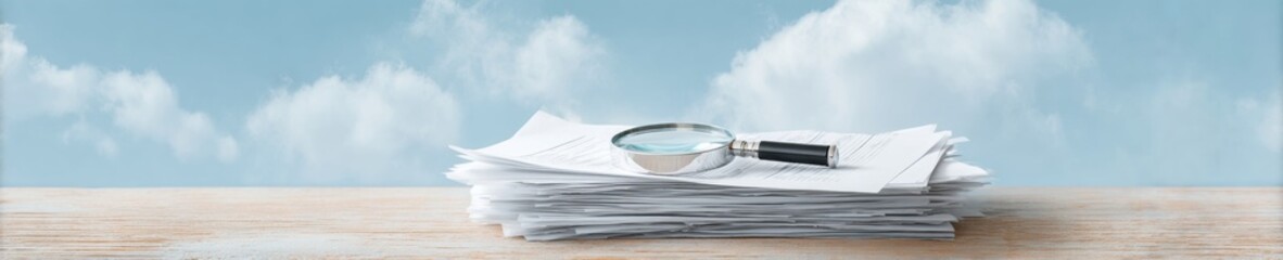 Aufkleber - Minimalist Insurance Audit Landscape High-Resolution Precision Documentation with Magnifying Glass, Symbolizing Digital Transparency and Professional Risk Management