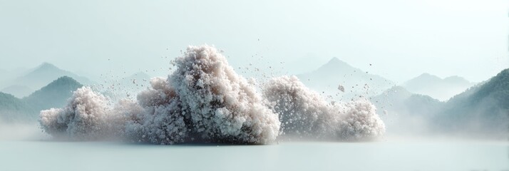 Leinwandbilder - Ethereal Disintegration Minimalist Atmospheric Particle Explosion Visualizing Digital Transformation and Dynamic Environmental Metamorphosis in High-Resolution Cinematic Detail