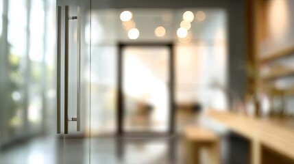 Office door entrance modern workspace blurred background bright interior professional atmosphere