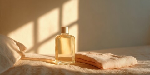 Aufkleber - Golden Hour Minimalism Soft Wellness Bottle in Warm Sunrise Light - Intimate Self-Care Aesthetic for Mindful Lifestyle Branding