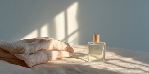 Poster - Minimalist Mindfulness Soft Morning Light Illuminating Serene Perfume Still Life - Emerging Wellness Aesthetic for Conscious Lifestyle Branding