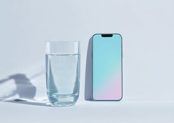 Aufkleber - Digital Wellness Revolution Minimalist Hydration and Mental Health Tech - Pastel Gradient Smartphone Meets Clean Glass in Modern Mindfulness Aesthetic