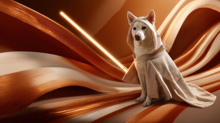 Aufkleber - Ethereal Canine Couture Minimalist Nordic Dog Portrait in Sculptural Bronze Lighting - Avant-Garde Pet Fashion and Digital Creative Storytelling