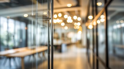 Office collaboration space modern business hub blurred interior background creative environment perspective