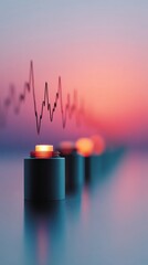 Fototapete - Gradient Mindfulness Tech Ethereal Data Visualization of Seismic Waves with Illuminated Cylinders - Next-Gen Scientific Monitoring and Emotional Analytics