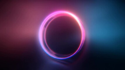 Poster - bright pink light ring on blue and pink background. glowing circle portal, for banner, presentation 