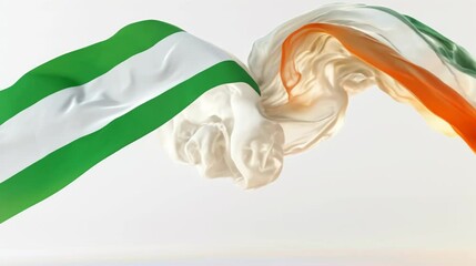 Poster - Abstract flowing fabric in orange, green, and white color on bright studio background. Concept for irish flag for st patrick celebration day.