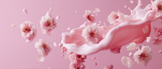 Aufkleber - Ethereal Cherry Blossom Milk Splash Dreamy Soft Aesthetic Food for Wellness Branding and Creative Digital Content Marketing