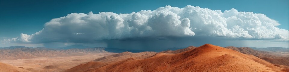 Fototapete - Climate Crisis Visualization Dramatic Monsoon Cloudscape over Arid Desert Landscape - Immersive Environmental Research Imagery for Global Warming Analysis