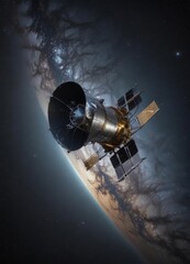 Wall Mural - high-orbit satellite beaming internet signal across starry expanse, satellite, deep, innovation