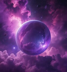 Wall Mural - ethereal orb amidst purple nebula clouds cosmic scene, vibrant colors , space art, energy