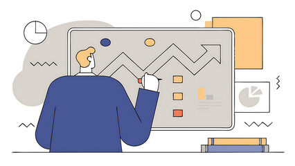 Poster - businessman draws increase arrow graph corporate future growth year 2024 to 2025 planning opportunity challenge and business strategy new goals plans and visions for next year 070525