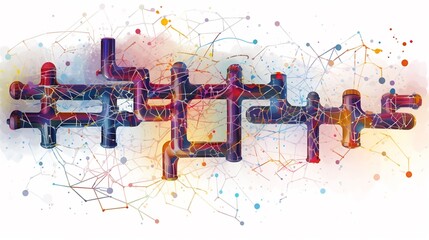 Poster - Interconnected pipeline network showcasing a colorful and intricate system design