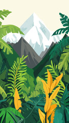 Poster - Minimalist Botanical Vector Art of Everest with Lush Greenery in SVG Style