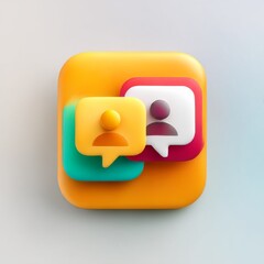 Aufkleber - Colorful 3D Icon of Social Media Interaction with Speech Bubbles Representing Communication and Engagement