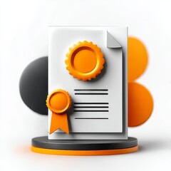 Aufkleber - Modern Certificate of Achievement Award with Orange Seals on Minimalistic Display Stand, Elegant Design