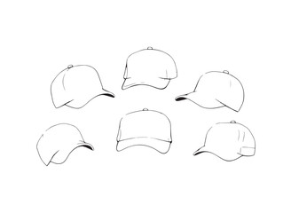 Poster - Hand drawn baseball cap line art for graphic design use