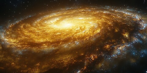 Wall Mural - Swirling golden galaxy illuminated by countless stars in deep space