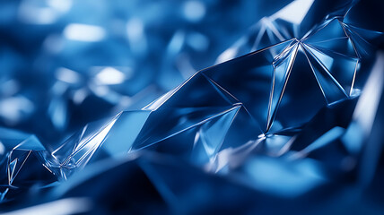 Poster - Abstract geometric background with sharp crystal shapes in blue tones for modern designs and presentations