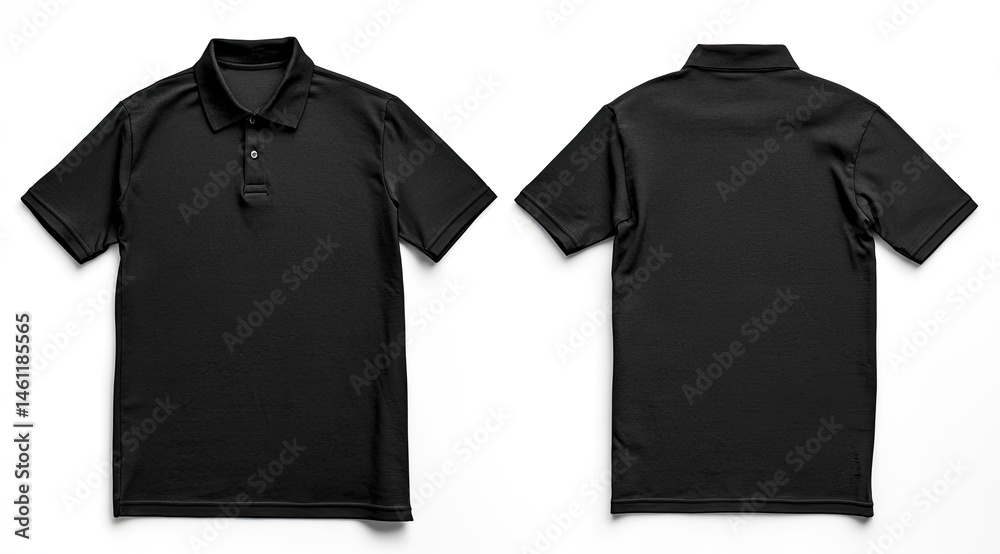 Blank black polo shirt mockup. Front and back views, isolated on white ...