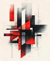 Leinwandbilder - Abstract geometric composition with red black and gray color palette minimalist aesthetic