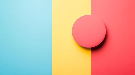 Poster - abstract geometric design featuring circle on contrasting blue yellow and red backgrounds