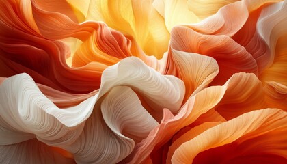Poster - Abstract Flowing Waves of Layered Brown and Tan Paper Folds on a Soft Gradient Background