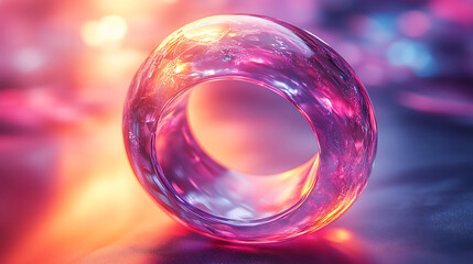 Poster - abstract glass ring with vibrant pink and orange light refraction effect