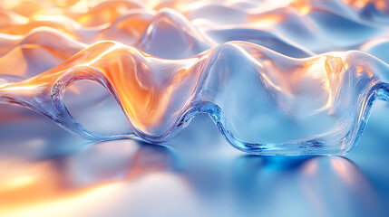 Poster - abstract glass waves with blue and orange gradient artistic background design