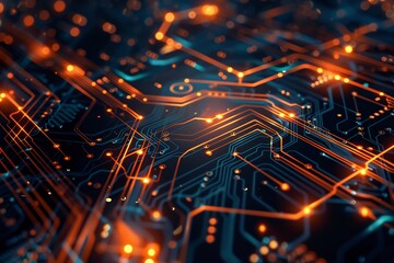 Poster - Abstract glowing circuit board pattern representing technology and data flow