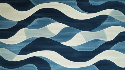 Poster - Abstract wavy design in shades of blue and white.  Intricate pattern of flowing curves and overlapping shapes