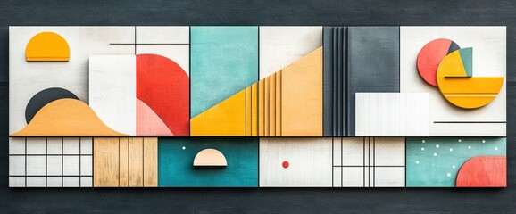 Poster - Colorful geometric shapes arranged in a modular pattern on a dark background