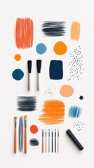 Poster - Flat lay of various art supplies, including paintbrushes, colorful shapes, and textures