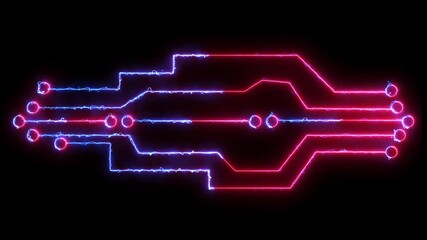 Wall Mural - Digital neon data moving on circuit board animation.visualization machine learning, computer technology science. Computer Processing. Digital Circuit Network Technology.4k