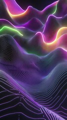 Poster - Abstract wavy lines in vibrant neon colors, creating a dynamic, three-dimensional landscape effect