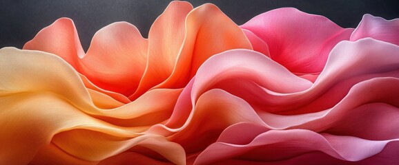 Poster - Abstract floral design with flowing, layered petals in a gradient of warm pinks and oranges