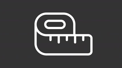 Poster - Measuring tape ui icon white line animation. Engineering tool, equipment. Accuracy, precision. Length meter animated user interface element on dark background. Transparent HD video