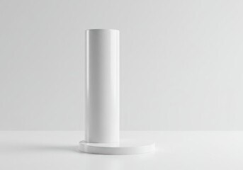 Poster - Minimalist white cylinder on a round platform against a white background