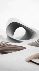 Poster - Abstract architectural landscape of flowing, sculpted forms in light beige and white wood