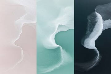 Poster - Abstract watercolor painting, three panels in muted pastel tones.  Soft, flowing lines and shapes create a sense of movement and fluidity