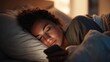 © Charoen - woman sleeping deeply, phone alarm ringing, clean modern bedroom, no shadowy edits