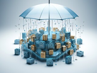 Poster - Data protection concept showcasing cybersecurity with umbrella and encrypted blocks